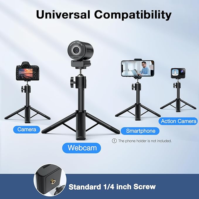 EMEET SmartCam S800-4K Webcam with Tripod for Streaming, Sony 1/2'' Sensor, Supports HDR, PDAF&TOF Dual-autofocus, 1080P@60FPS, Adjustable Heights with 360° Swivel Head, Perfect for Live Streaming-DeskLoop Office