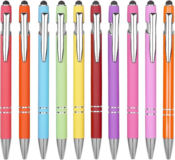 Ballpoint Pen Metal Soft Stylus Pen for Touch Screens,Retractable Tactile Turn Pen,Bulk Pens for Gifts Office Essentials,Medium Point,Black Ink (10 Bright Color)-DeskLoop Office