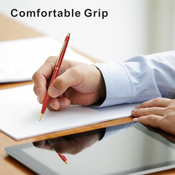 Cambond Ballpoint Pens Red Pens - Metal Black Ink 1.0 mm Medium Point Retractable Nice Pens Smooth Writing Pen for Journaling Men Women Police Uniform Office Business, 10 Pack (Red)-DeskLoop Office