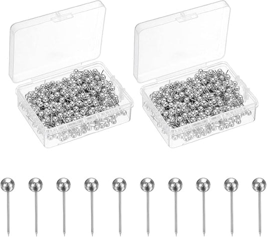 uxcell 800 Pcs Push Pins, Map Thumb Tacks 4mm Round Head Decorative Push Pins for Bulletin Board Home Office Travel Wall DIY Crafts Map Photo, Silver-DeskLoop Office