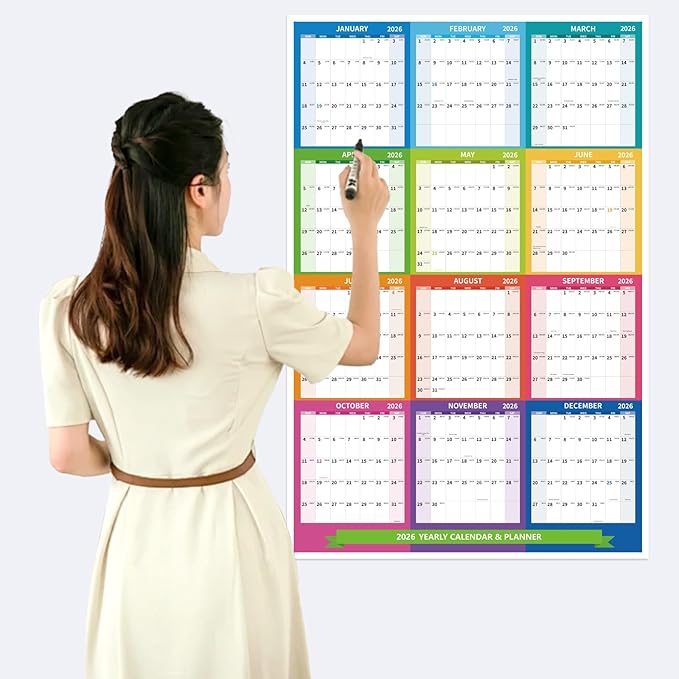 2026 Wall Calendar 34.8" x 22.8" Large Vertical Yearly Wall Hanging Calenda with Julian Date Thick Paper Calendar 12 Month Annual Wall Planner for Wall Office Fridge(Colorful)-DeskLoop Office