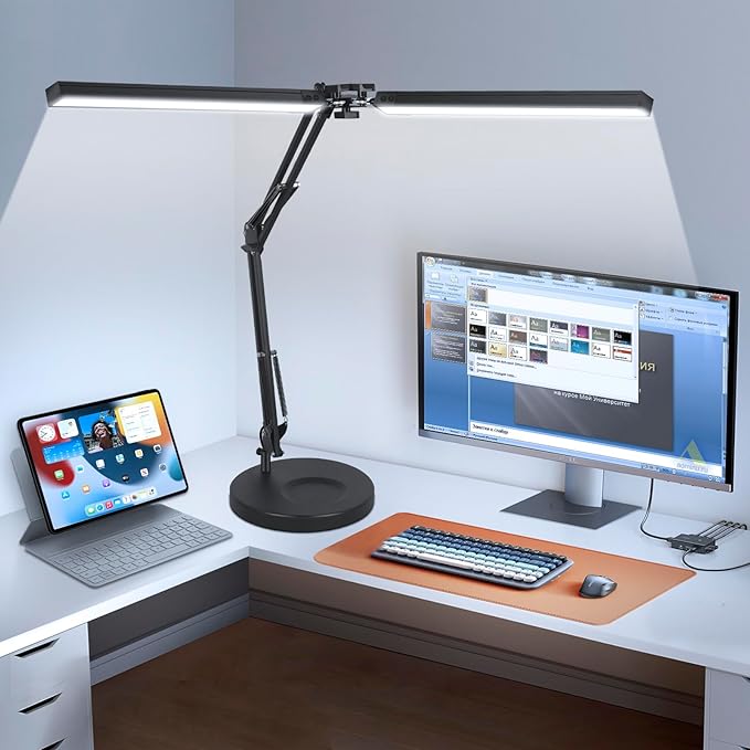 2-in-1 LED Desk Lamp, 24W Brightestwith Table Lamp with Clamp, Desk Light with Flexible Swing Arm,3 Color Modes Stepless Dimmable Double Head Architect Desk Lamps for Home Office Workbench Reading-DeskLoop Office