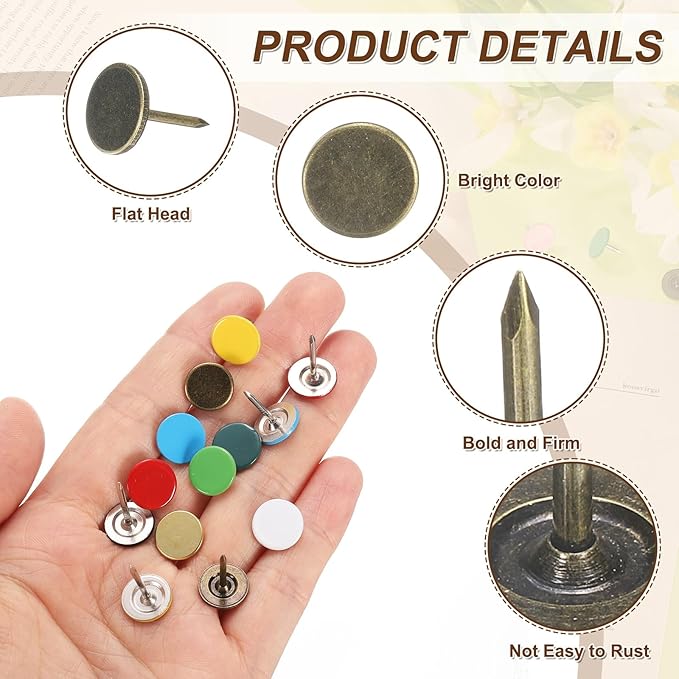 uxcell 150Pcs Upholstery Tacks, 11mmx15mm Flat Head Thumb Tack Decorative Furniture Nails Push Pins for Furniture Sofa Headboards, Bronze-DeskLoop Office