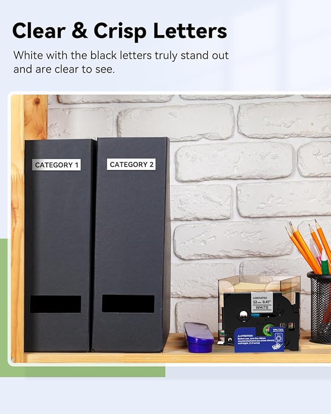 12mm 0.47 Laminated White Tape Tze Tz Label Compatible with Brother P-touch 1/2 Inch Black on White P Touch Label Maker TZe231 for PT-D210 1280 1750 PT-P300BT PT-P700BT Cube Plus Tape, 10-Pack-DeskLoop Office