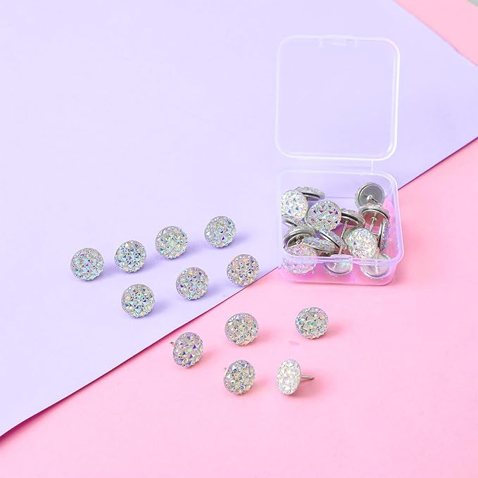 Mabor 30Pcs Decorative Thumb Tacks Glitter Rhinestone Cute Push Pins - Image 7
