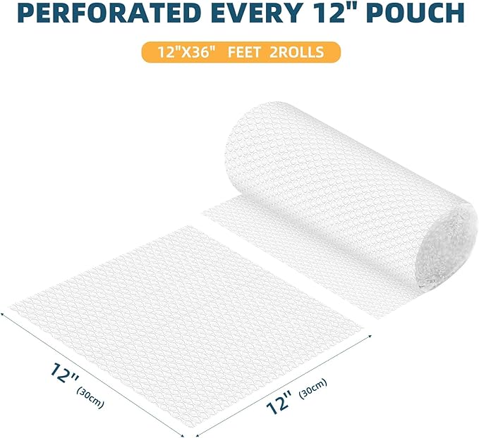 Metronic Bubble Cushioning Wrap 2 Pack 12 Inch x 72ft Total, Dense Bubble Packing Air Wrap Clear Bubble Packing Roll for Shipping and Moving Supplies, Perforated Every 12"-DeskLoop Office