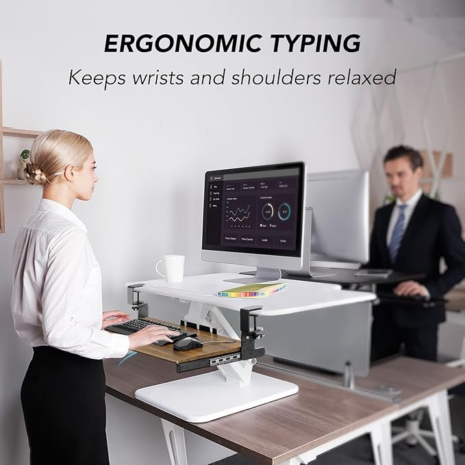 Keyboard Tray Under Desk Pull Out with Extra Sturdy C Clamp Mount System, 27.3 (32.5 inch Including Clamps) x 11 Inch Slide-Out Platform Computer Drawer for Typing Vintage AX01WG02-DeskLoop Office