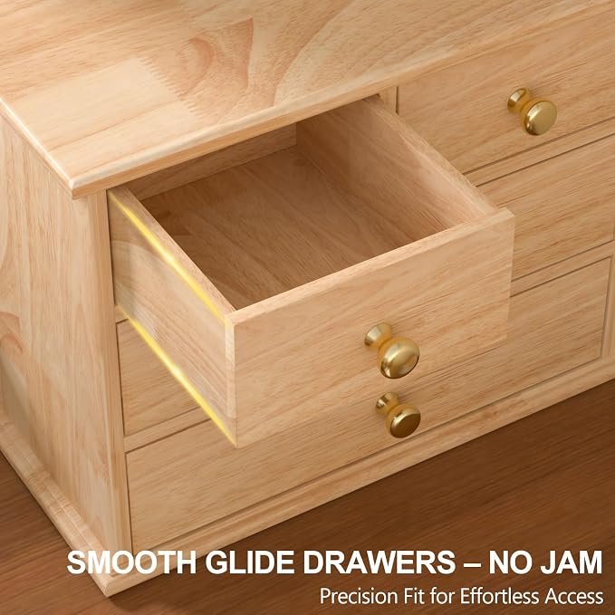 Oak Desk Organizer with Drawers, Durable Wooden Desktop Storage Box with Metal - Image 6