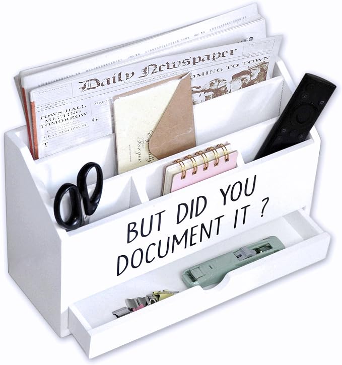 EXQUIDECA Wooden White Rustic Countertop Mail Storage Holder - Image 6