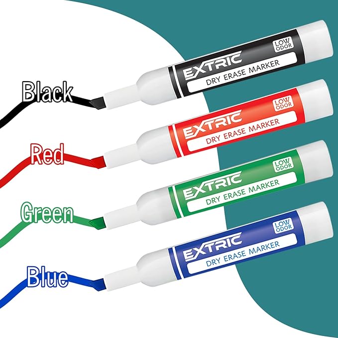 EXTRIC Dry Erase Markers Chisel Tip, Whiteboard Markers 4 Pack Assorted Colors, White Board Marker Dry Erase Red, Blue, Green, Black White Board marker Low Odor for Teachers and Students-DeskLoop Office