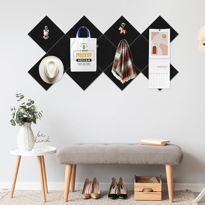 Smarpau Large Cork Board, Black Bulletin Board for Walls 48"x36", 12 Pack Pin Board Felt Wall Tiles with 35 Pushpins 50 Removable Security Stickers, Cork Boards for Office Home Decoration-DeskLoop Office