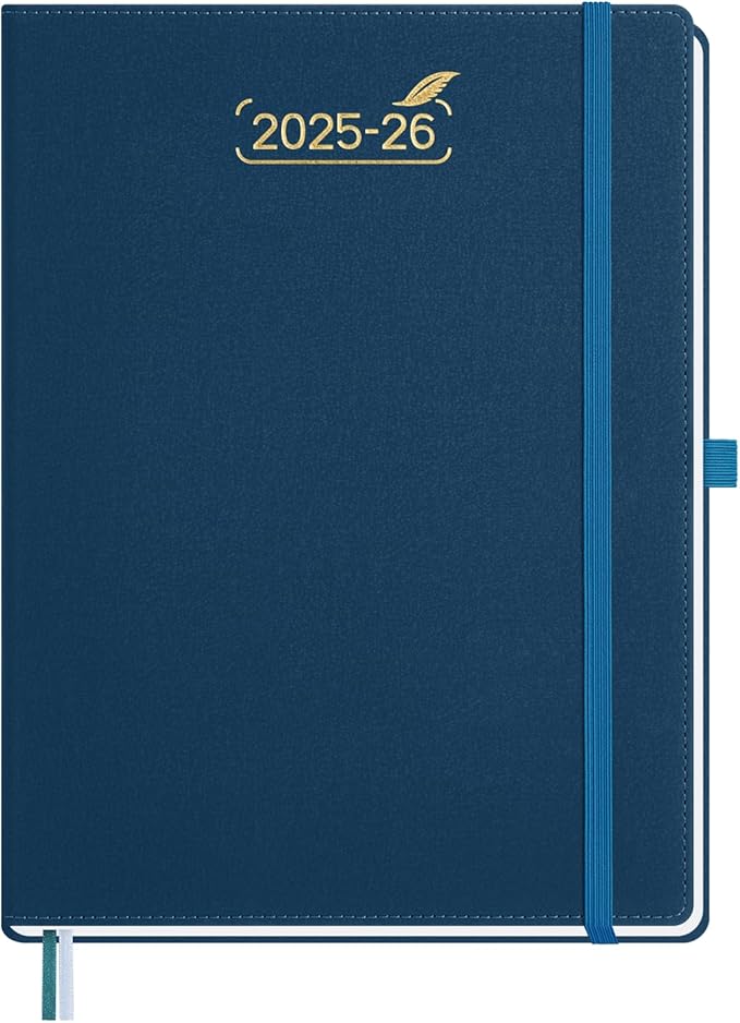 BEZEND Weekly Planner 2025-2026 with 2 Columns, 8.5" x 11" Academic Calendar 18 Months (Jul 25-Dec 26) Life Work Appointment Book with Monthly Tab, PU Leather Hardcover - Prussian Blue-DeskLoop Office