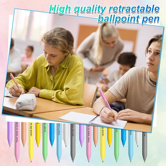 Epakh 50 Pcs Funny Pens Inspirational School Pens Bulk Positive Motivational Quotes on Ballpoint, Black Ink Pen for Adults Back to Schools Gift from Teacher(Interesting,Macaron Color)-DeskLoop Office