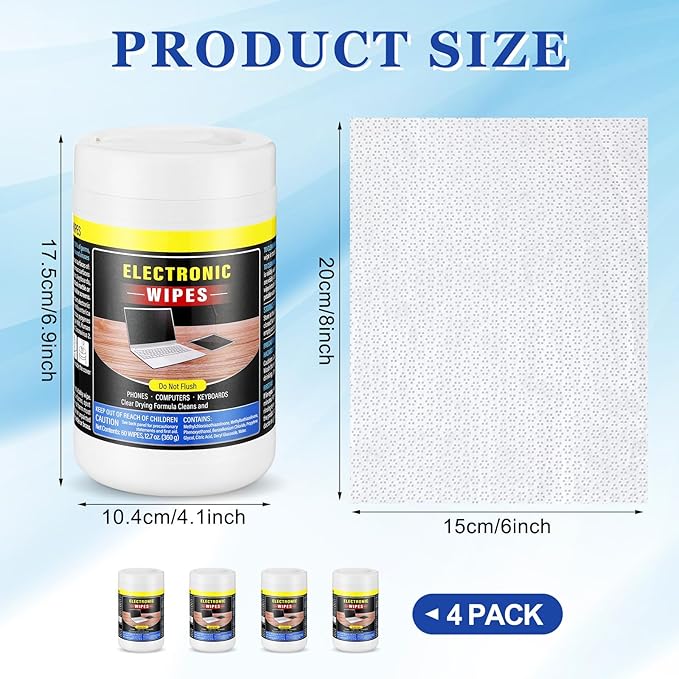 4 Pack 240 Count Electronic Wipes Screen Cleaner Wipes for Computer Laptop Monitor Lens Phone TV Screens Keyboard Cleaning-DeskLoop Office
