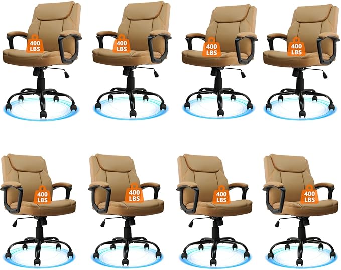 CLATINA Brown Office Computer Chair PU Leather Executive Swivel Adjustable Height Chairs with Upholstery Fixed armrest Mid-Back Leather Thick Cushion Office Chair Brown 8Pack-DeskLoop Office