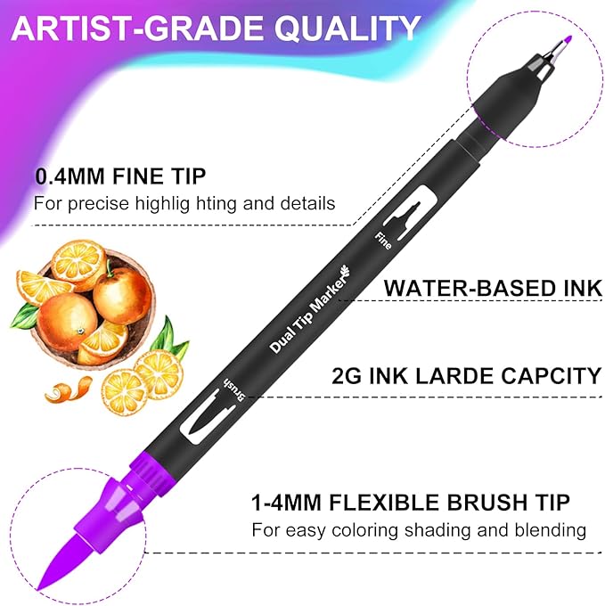 Brush Pens, 105 Colors Dual Tip Markers for Adult Coloring Books, Note Taking and Lettering-DeskLoop Office