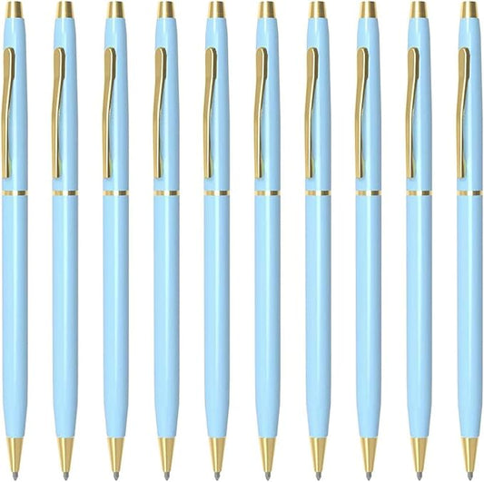Cambond Ballpoint Pens Blue Pens - Fancy Pens Black Ink 1.0 mm Medium Metal Pen Retractable Smooth Writing for Men Women Police Uniform Office Business, 10 Pack (Blue)-DeskLoop Office
