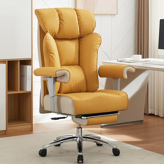 Efomao Big and Tall Green Office Chair 450LBS – Ergonomic High-Back Executive Chair with Footrest, Adjustable Padded Armrests, PU Leather Computer Chair with Lumbar Support for Home or Office, Yellow-DeskLoop Office