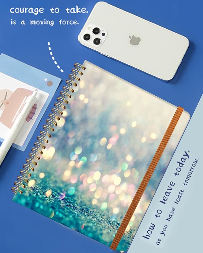 Ruled Spiral Writing Notebook,A5 Hardcover Lined College Journal for Women Lady,Fashion Puppy Watercolor Strong Twin-Wire Binding with Premium Paper,8.4" X 6",Perfect for School,Office,Home Gifts(Beautiful Blue Shiny)-DeskLoop Office