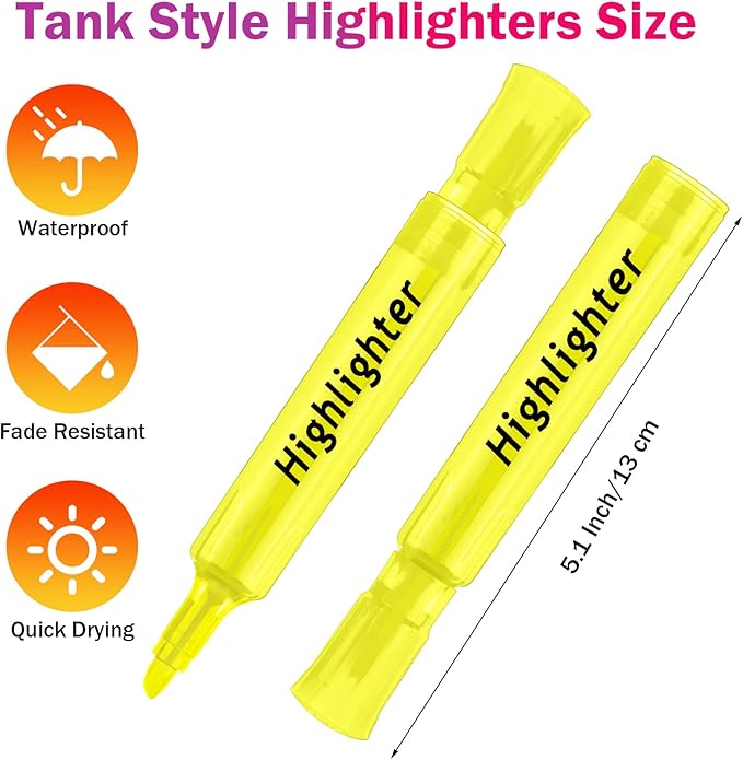 Teling 72 Pcs Highlighters Bulk Chisel Tip Tank Style Highlighters for School Classroom Assorted Color Fluorescent Pens for Office Shop-DeskLoop Office