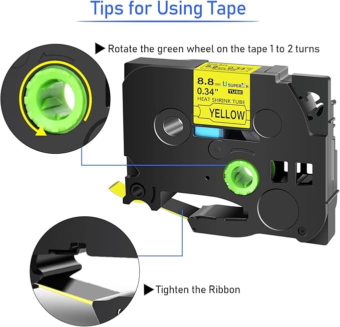 10PK Compatible for Ptouch HSe-621 HSe621 HS-621 HS621 Black on Yellow 8.8mm 0.34'' Heat Shrink Tubing for Wire Cable for PT300 PT-300B PT310 PT310B PT320 Label Maker Tape-DeskLoop Office