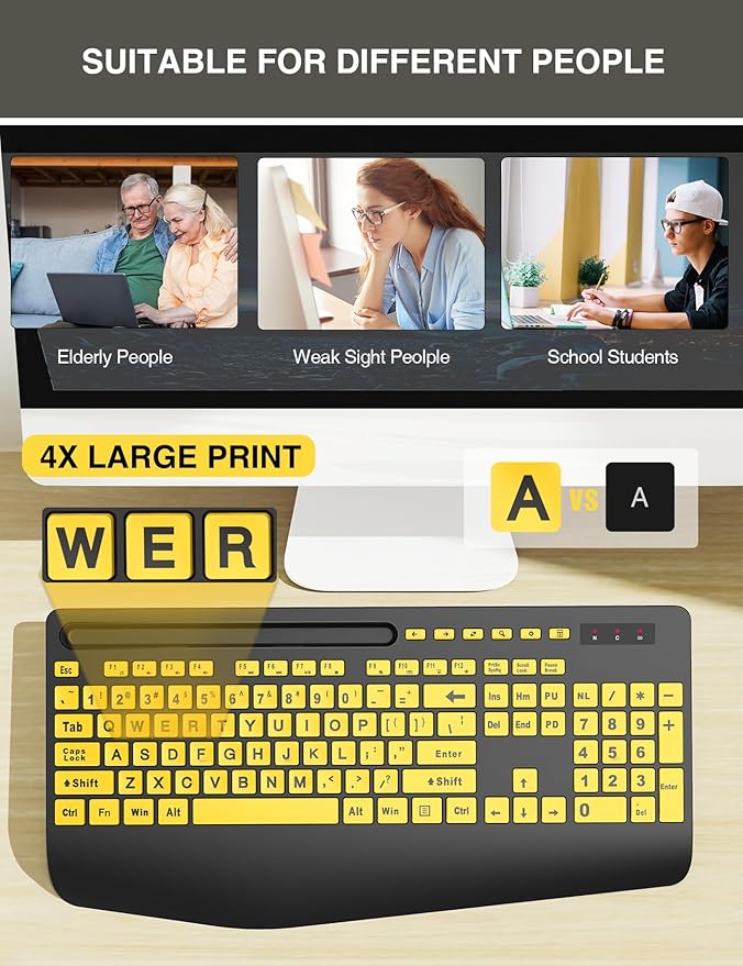 Wireless Keyboard and Mouse Combo - Large Print Ergonomic Keyboard with Wrist Rest, Phone Holder, Sleep Mode, Silent 2.4GHz Keyboard Mouse Set for Computer, Laptop, PC, Mac, Windows - Trueque-DeskLoop Office