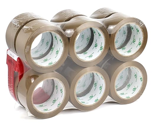 BOMEI PACK Brown Packing Tape Refills, Heavy Duty 12Rolls with 1 Dispenser for Packaging, Shipping and Moving, 2.4Mil 1.88 Inch x 60 Yard-DeskLoop Office