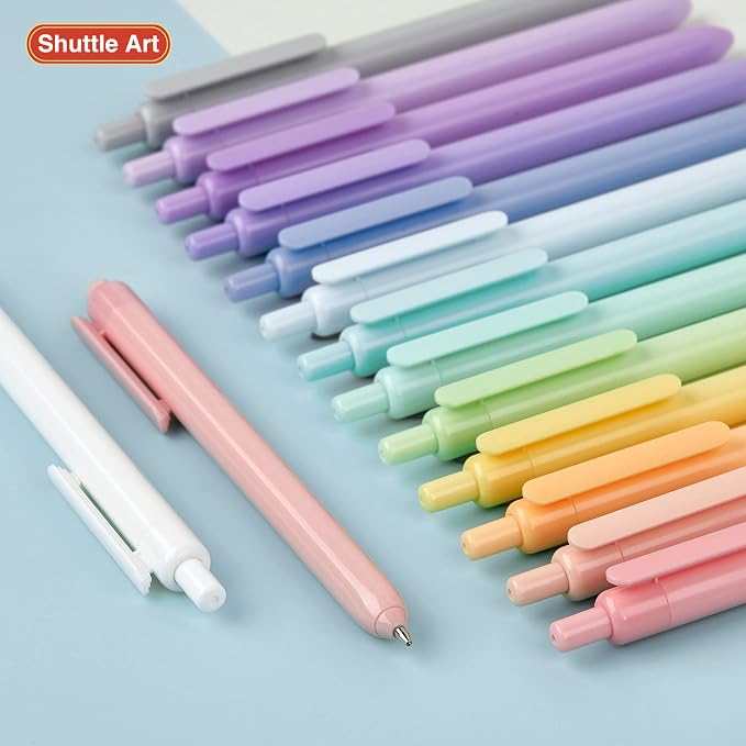 Shuttle Art Ballpoint Pens, 15 Pack Pastel Retractable Black Ink Ball Point Pens - Image 8