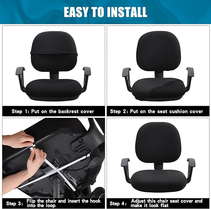 Smiry Stretch Printed Office Computer Chair Covers, Universal Washable Removable Desk Rotating Chair Slipcovers Protector, Seat + Backrest Cover - Black-DeskLoop Office