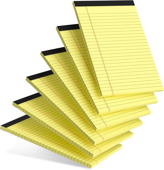 6pcs Small Note Pad 5x8 College Ruled Legal Pads Paper Notepads 6 Pack Study Back Writing Pads 5 x 8 Legal Pads Perforated Narrow Ruled Pads of Paper Yellow-DeskLoop Office