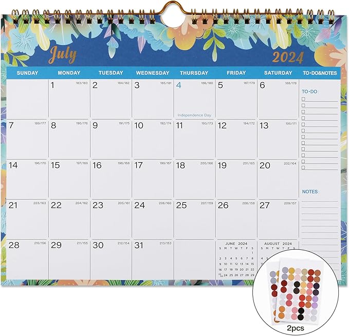 Lbylyhxc 2024-2025 Calendar - Includes July 2024 to December 2025-18 Monthly Wall Calendar 2024-2025, 11 x 8.5 Inches.Thick Paper with Julian Dates and Block for New Year and Christmas Presents (2024-2025 wall calendar flower)