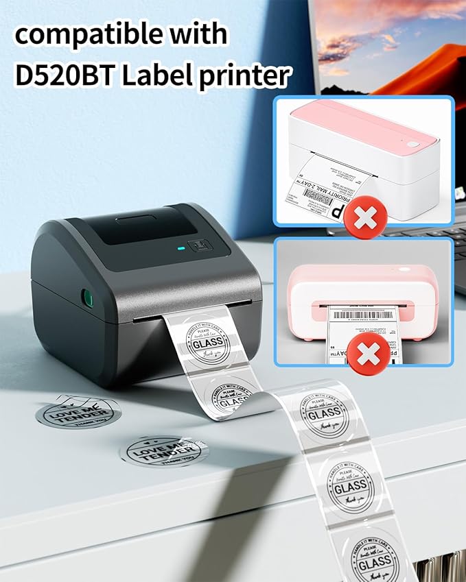 Phomemo 2 Inch Transparent Round Thermal Label, Multi-Purpose Clear Labels for D520BT 249WiFi Thermal Printer for, Self-Adhesive Circle Sticker Label for Personalized & Business Logo - 500pcs / Roll-DeskLoop Office