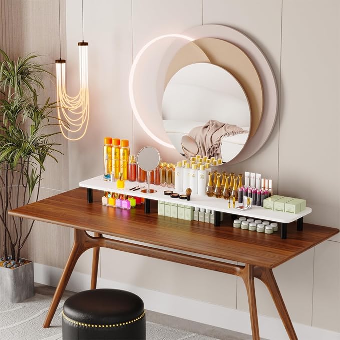 Dual Monitor Stand Riser 43.7 inch Large Extra Long Monitor Stand Riser Wide TV Stand Riser Monitor Stand for 2 Monitors Wood & Steel Leg Desktop Riser Desk Organization Home Office (White)-DeskLoop Office