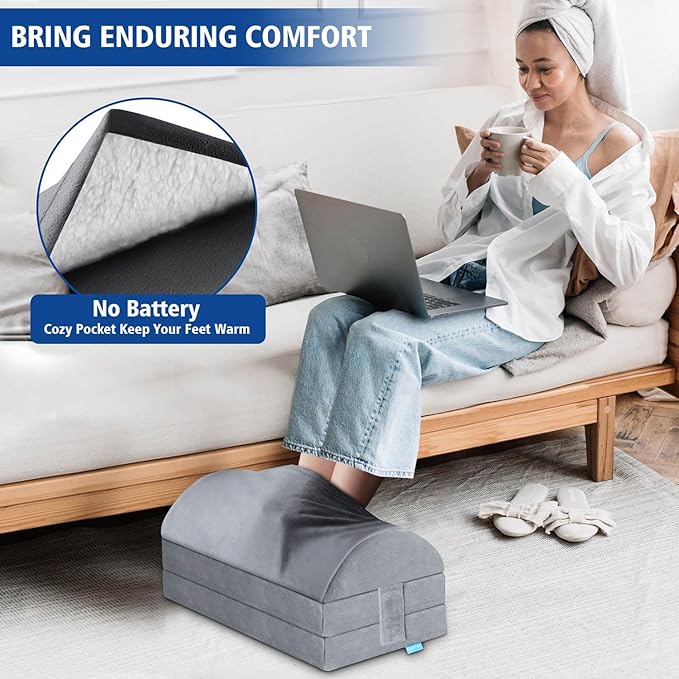 XXL(20in) Foot Rest for Under Desk at Work with 3 Adjustable Heights, Foot Stool with Bamboo Charcoal Foam, Feet Warm Pocket Footrest for Office Gaming Chair, for Leg Support -Gray-DeskLoop Office