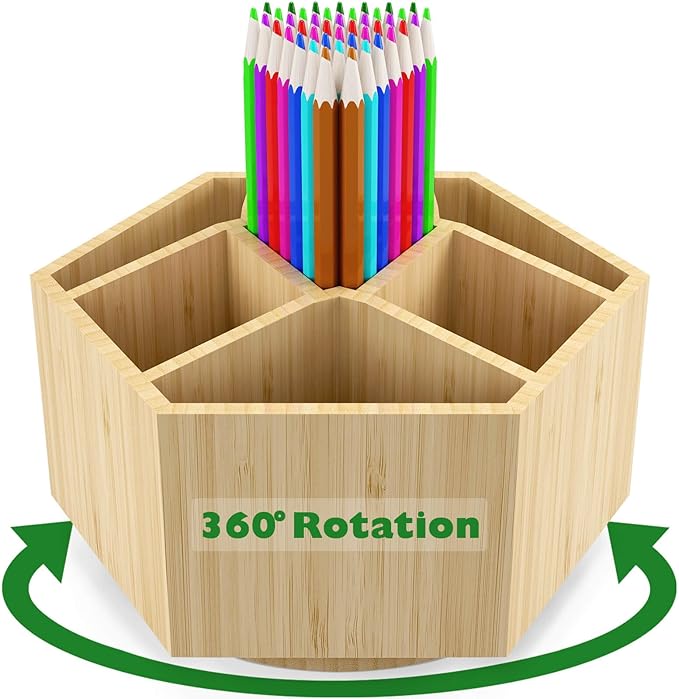 Bamboo Art Supply Organizer, Back to School Supplies, Hold 350+ Pencils, Rotating School Supplies Holder for Pen, Colored Pencil, Art Brushes, Desktop Storage Caddy for Classroom & Art Studio-DeskLoop Office
