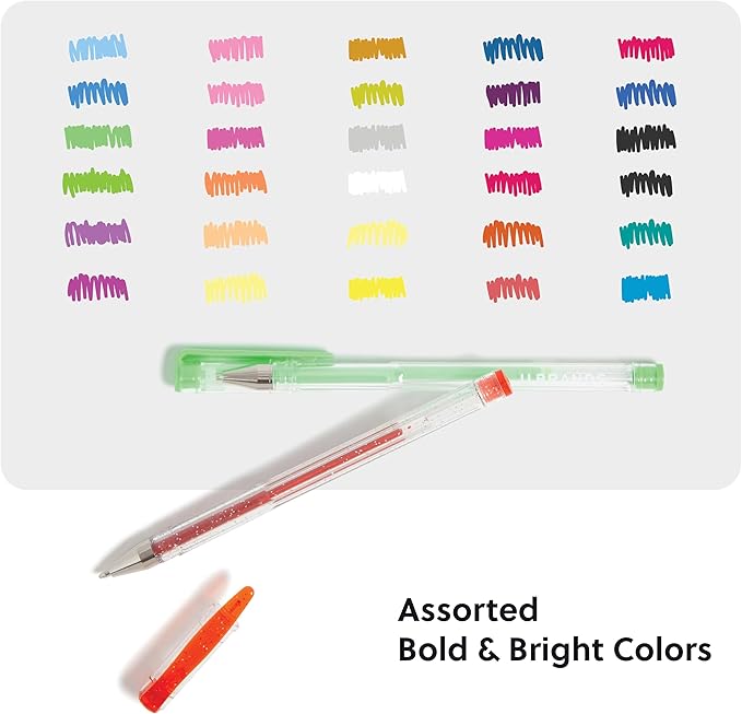 U Brands Metallic Gel Pens, Set of 30, Assorted Point Sizes, Glitter, Pastel, Neon and Classic Assorted Colors-DeskLoop Office