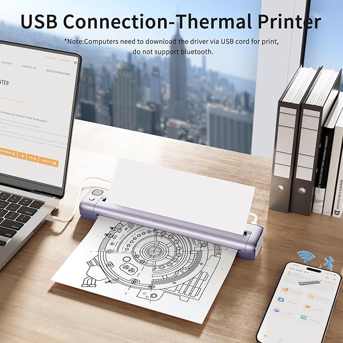 Rongta Portable Printers Wireless for Travel, WiFi & Bluetooth Mobile Printer, Thermal Inkless Printer for School/Office/Home Use, Compatible with Android,iOS & Laptop (Purple)-DeskLoop Office