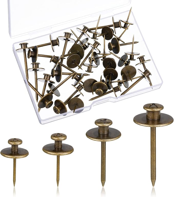 Zhengmy 40 Pcs Double Headed Picture Hangers Nails 4 Size Long Thumb Tacks Wall Nails for Hanging Pictures Decorative Push Pins Hooks for Drywall Photo Office Home Decor, 20/30/ 40/ 50lb(Bronze)-DeskLoop Office