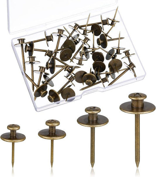 Zhengmy 40 Pcs Double Headed Picture Hangers Nails 4 Size Long Thumb Tacks Wall Nails for Hanging Pictures Decorative Push Pins Hooks for Drywall Photo Office Home Decor, 20/30/ 40/ 50lb(Bronze)-DeskLoop Office