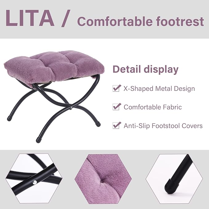 LITA Folding Upholstered Footrest Stool, Modern Small Portable Accent Ottoman with Detachable Thick Cotton Cushion Padded Sofa Stool with Metal Frame for Lazy Chair, Living Room & Bedroom-DeskLoop Office