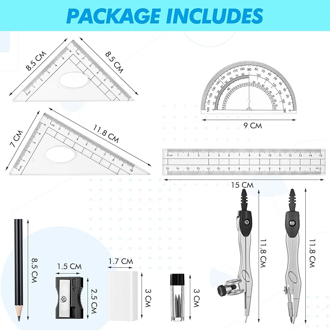 Zonon Math Geometry Set 10 Pcs Student Supplies with Shatterproof Storage Box, Includes Rulers Protractor Compass Pencil Sharpener Lead Refills Eraser Pencil for Drafting and Drawings (Black)-DeskLoop Office