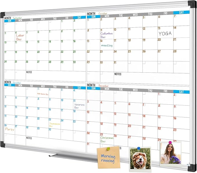 XBoard Magnetic Calendar Whiteboard 36" x 24", 4 Months Calendar Dry Erase Board, Silver Aluminium Framed White Board Planner for Home School Office Organization-DeskLoop Office