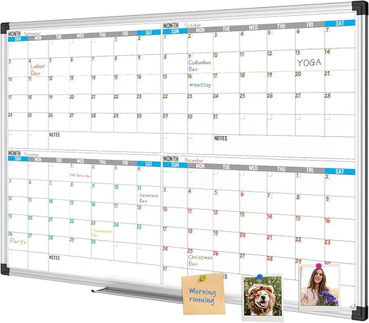 XBoard Magnetic Calendar Whiteboard 36" x 24", 4 Months Calendar Dry Erase Board, Silver Aluminium Framed White Board Planner for Home School Office Organization-DeskLoop Office