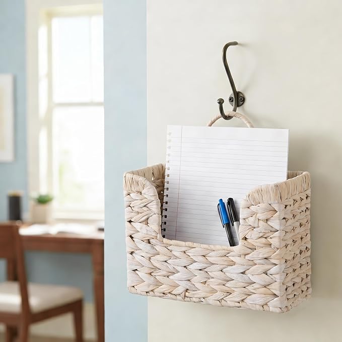 PINXIURY Magazine Holder Wall Basket Water Hyacinth Woven Mail Organizer - Image 6