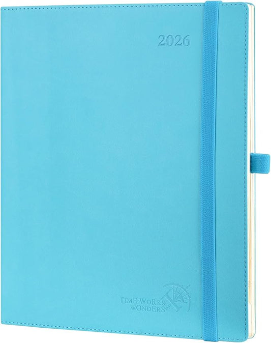 POPRUN 2026 Planner (Large - 8.5'' x 10.5'') - 2026 Weekly Calendar (Jan. 2026 - Dec. 2026) with Hourly Time Slots, Weekly/Monthly Appointment Book for Time Management - Leather Soft Cover - Blue Green-DeskLoop Office