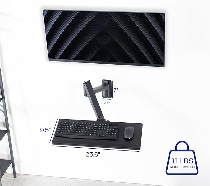 VIVO Sit-Stand 24 Inch Pneumatic Spring Keyboard and Mouse Tray Wall Mount, Counterbalance Height Adjustable Typing Platform, Ergonomic Tilt, Black, MOUNT-KB35C-DeskLoop Office