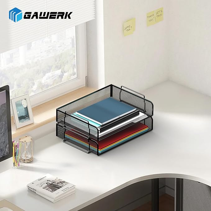 4 Tier Stackable Letter Tray, Metal Mesh File Storage Desktop Organizer for Home Office, Black-DeskLoop Office