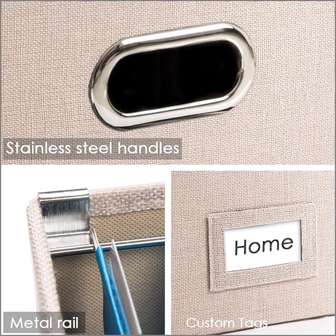 PRANDOM File Organizer Box - Set of 2 Collapsible Decorative Linen Filing Storage Hanging File Folders with Lids Office Cabinet Letter/Legal Size Light Grey (17x14x11.2 inch)-DeskLoop Office