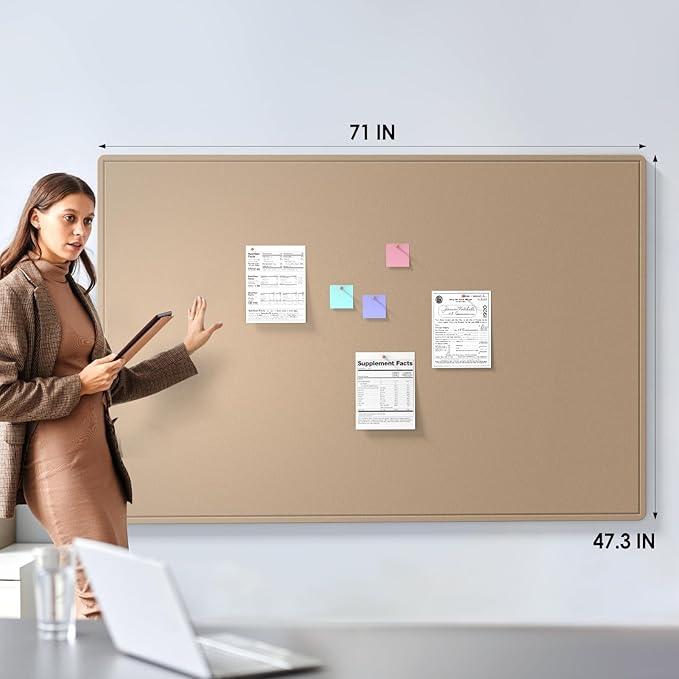MaxGear Extra Large Bulletin Board 72" x 48", Foldable Felt Board Vision Board Supplies, Cork Board for Office, Home, School, Small Pin Boards for Walls Decorative Display Board Beige Brown-DeskLoop Office