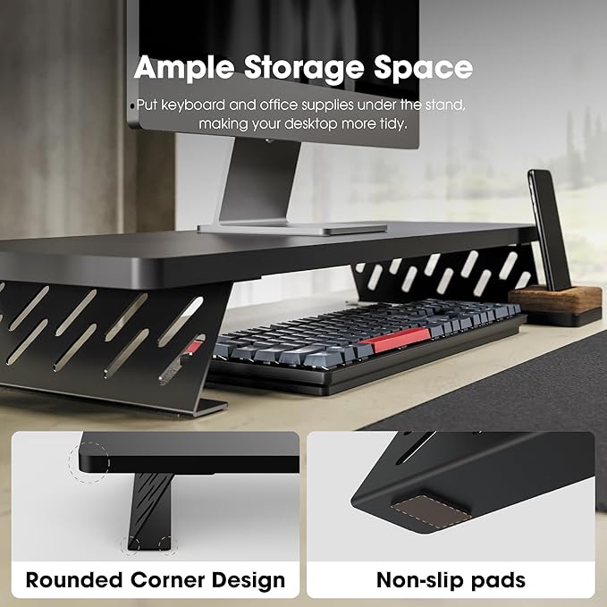 Fenge Monitor Stand Riser, Desk Top Shelf for 2 Monitors, Computer Stands for Desk, Wood & Steel Desktop Riser for Laptop, PC, Printer-DeskLoop Office